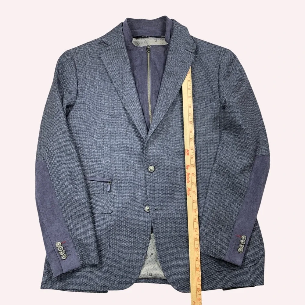 Robert Graham Downhill Sport Coat Mens 44 Wool Cashmere Zip Bib Suede Patch